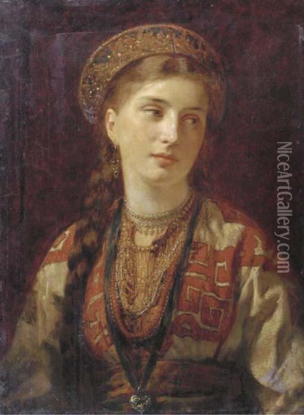 Young Woman In Regional Costume Oil Painting - Wilhelm A. Lebrecht Amberg