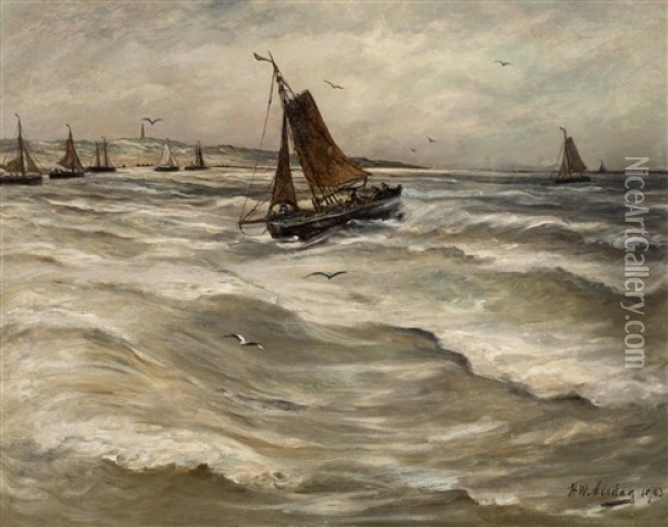 Scheveningen, Vissersschepen Voor De Kust Oil Painting - Hendrik Willem Mesdag