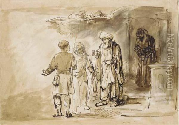 The Banishment Of Hagar And Ishmael Oil Painting - Rembrandt Van Rijn