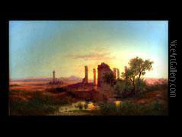 Oase Mit Agyptischen Ruinen Oil Painting - Friedrich Otto Georgi