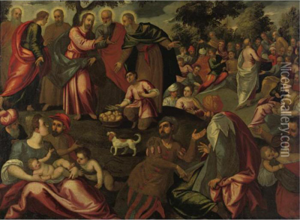 Christ Preaching To The Multitudes Oil Painting - Jacopo Robusti, II Tintoretto