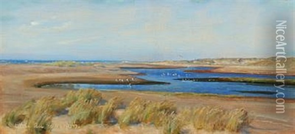 A River Scenery From Lier, Denmark Oil Painting - Niels Pedersen Mols