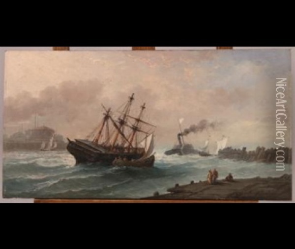 Sur Le Bosphore, Pres De Sainte Sophie, Grands Navires A Voile Et A Vapeur Oil Painting - Ferdinand Bonheur