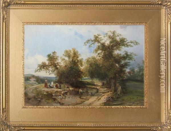 Figures In An Extensive Rural Landscape - Oil Painting - Edward Charles Williams