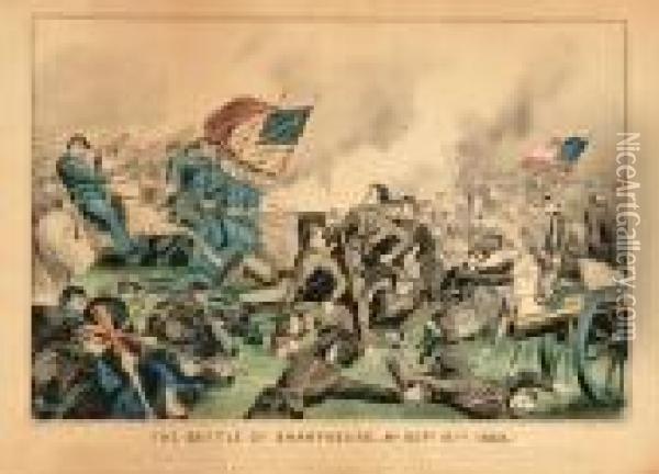 Civil War Battle Scenes Oil Painting - Currier & Ives Publishers