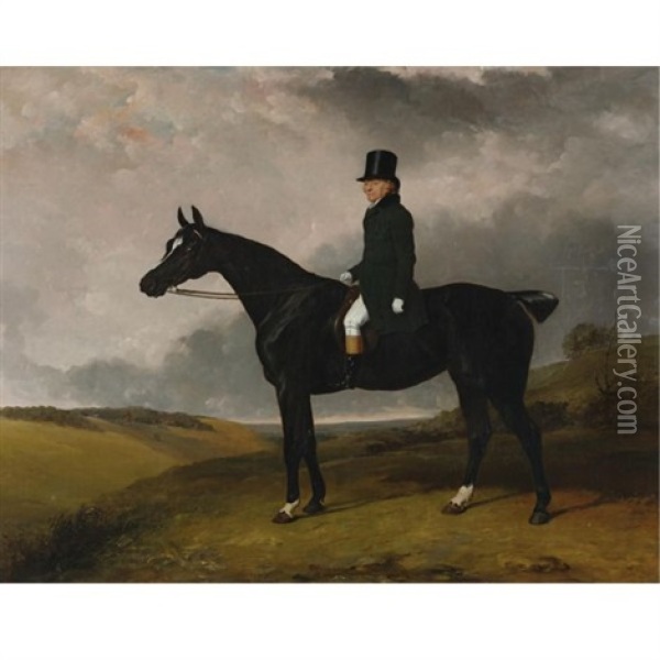Daniel Haigh, Master Of The Old Surrey And Burstow Hunt On His Horse "kitten" Oil Painting - Abraham Cooper