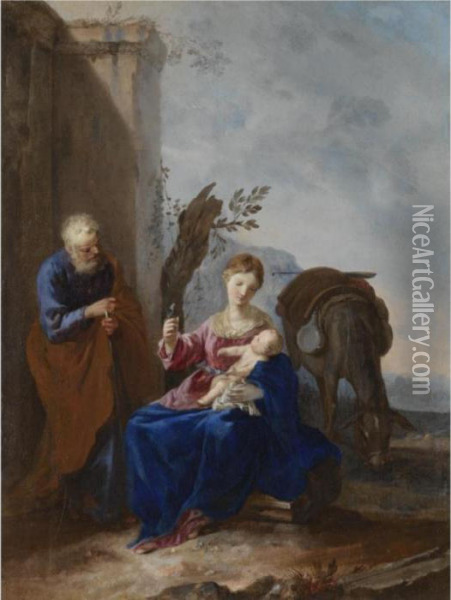 The Holy Family Oil Painting - Johann Heinrich Schonfeld