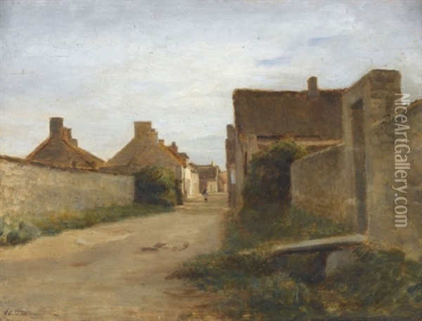 Dorfpartie Mit Strasse Oil Painting - Pierre Edouard Frere