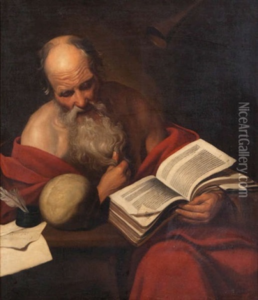 Saint Jerome En Priere Et La Trompette Du Jugement Dernier Oil Painting - Jacob Oost The Younger