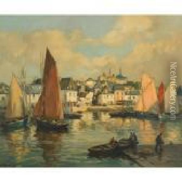 Port Of St. Goustan, Brittany Oil Painting - Henri Alphonse Barnoin