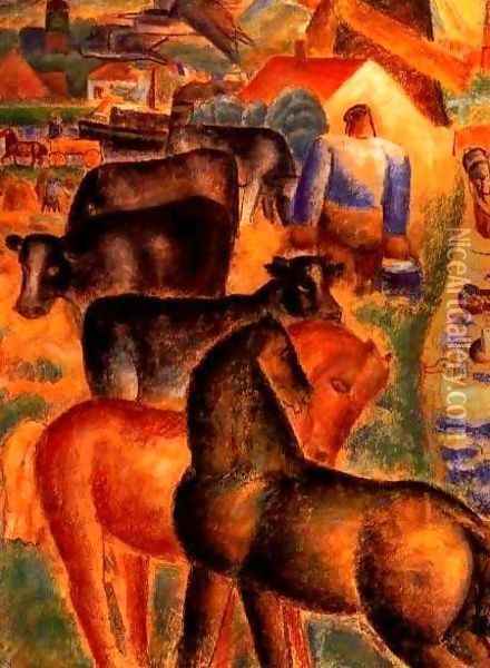 Milking Time on the Farm Oil Painting - Leo Gestel