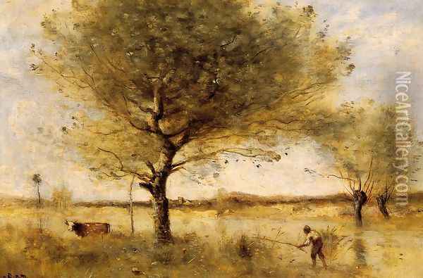 Pond with a Large Tree Oil Painting - Jean-Baptiste-Camille Corot