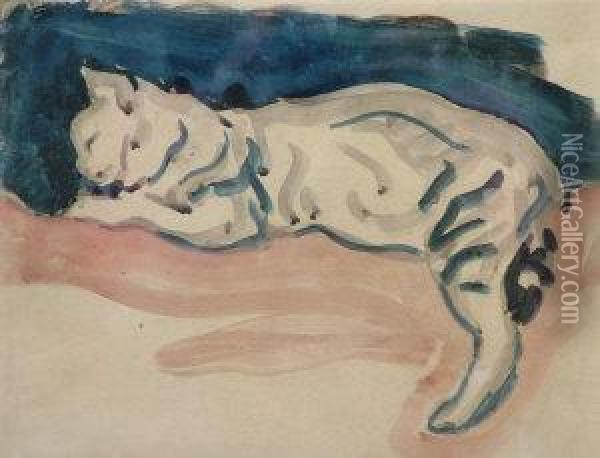 Cat Lying
Down Oil Painting - Henry Somm