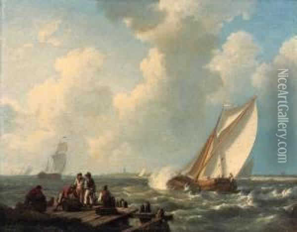 Looking Offshore From The Dock Oil Painting - Johannes Hermanus Koekkoek
