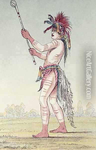 Sioux ball player We-Chush-Ta-Doo-Ta, 'The Red Man' Oil Painting - George Catlin