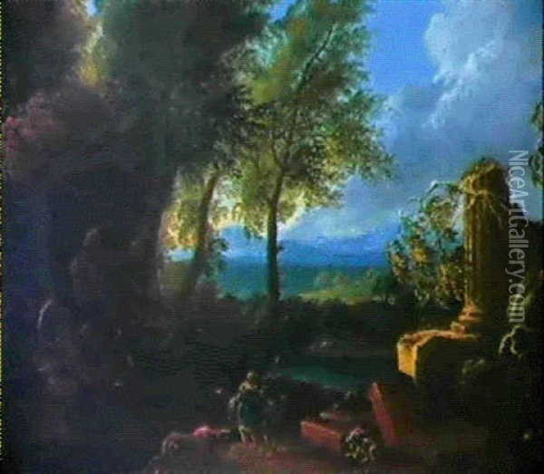 Arkadische Landschaft Oil Painting - Johannes Gottlieb Glauber
