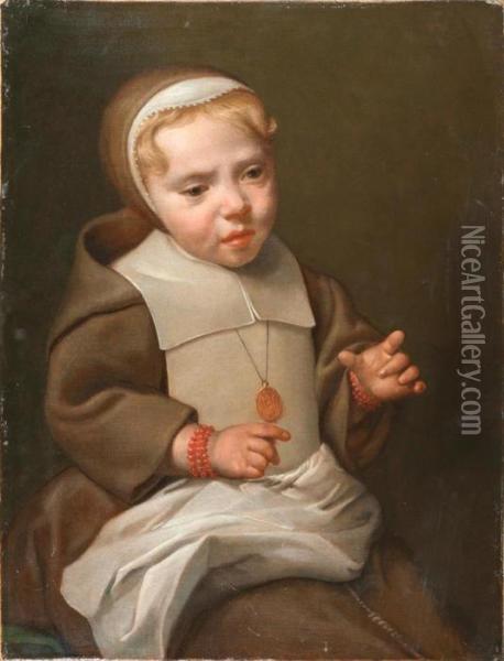 Portrait Historie Eines Madchens In Religioser Kleidung. Oil Painting - Jacob Cornelisz Van Oostsanen