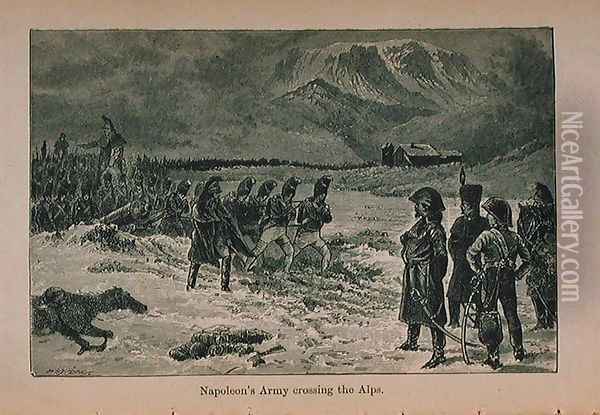 Napoleon's Army crossing the Alps, illustration from 'Little Arthur's History of France: From the Earliest of Times to the Fall of the Second Empire' published 1899 Oil Painting - Lady M. Chalcott
