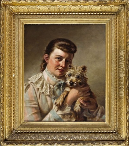 Young Woman And Her Terrier Oil Painting - Thomas Waterman Wood