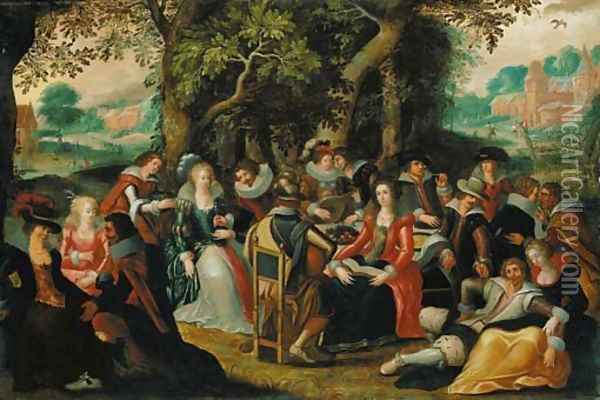 Elegant company feasting in a forest, a clearing beyond Oil Painting - Louis de Caullery