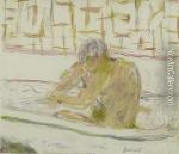 Femme Assise Dans Sa Baignoire>. Oil Painting - Pierre Bonnard