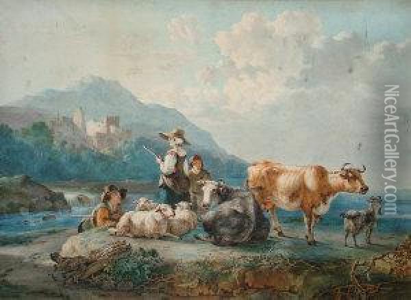 Shepherd And Family Oil Painting - Jacob Van Stry