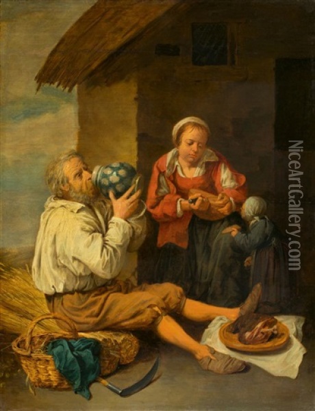 Peasant Family At Rest Oil Painting - David Ryckaert III