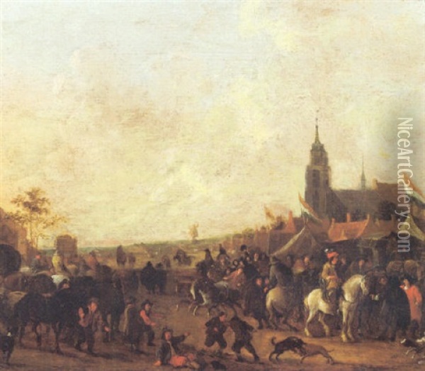A Horse Fair Outside A Town Oil Painting - Hendrick De Meijer