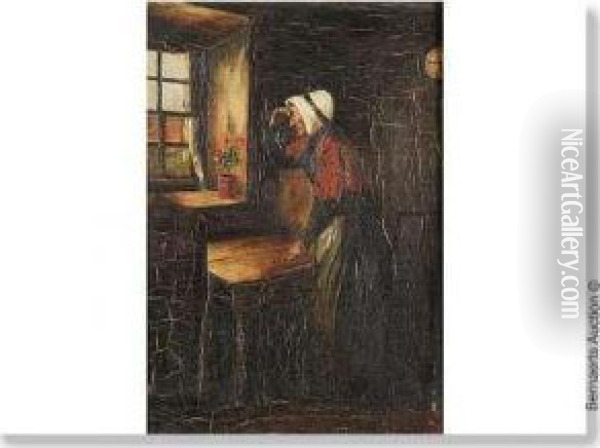 Femme Dans La Fenetre. Oil Painting - Henri Timmermans