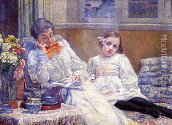 His wife Maria and daughter Elisabeth Oil Painting - Theo van Rysselberghe