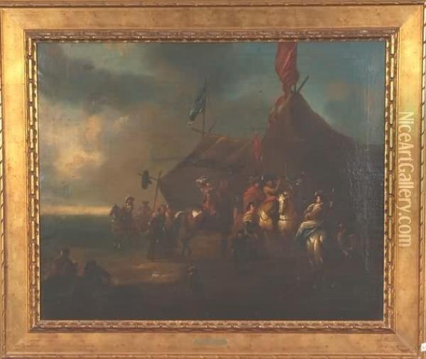 Camp Scene With Men On Horseback Oil Painting - Pieter Wouwermans or Wouwerman