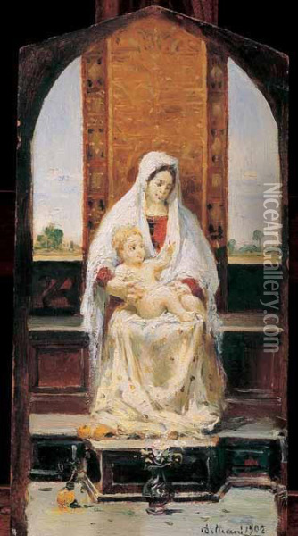 Madonna Con Bambino Oil Painting - Lorenzo Delleani