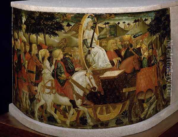 Triumph of Fame, inspired by Triumphs by Petrarch 1304-74 Oil Painting - Giovanni di ser Giovanni Guidi (see Scheggia)