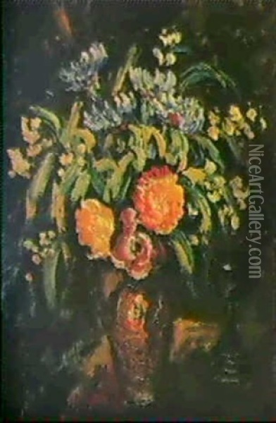 Interieur Au Bouquet Oil Painting - Pierre Dumont