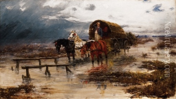 Lovas Szeker (coach With Horses) Oil Painting - Laszlo Pataky
