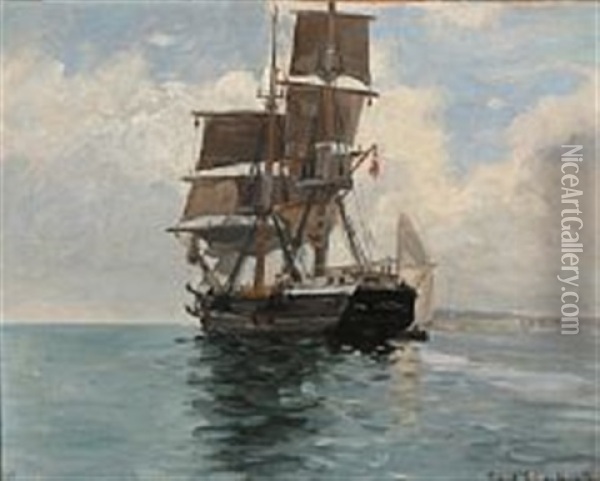 A Sailing Ship Off The Coast Oil Painting - Carl Ludvig Thilson Locher