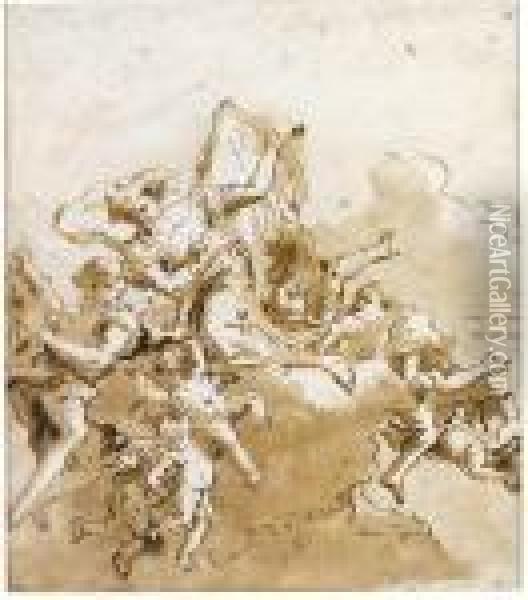 Studies Of Putti And Angels, One Holding An Incense Burner Oil Painting - Giovanni Domenico Tiepolo