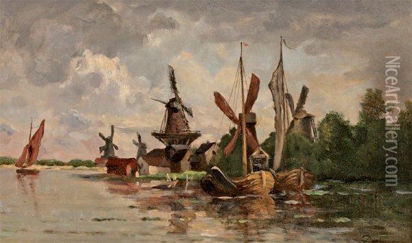 Moulins A Dordrecht Oil Painting - Charles-Francois Daubigny
