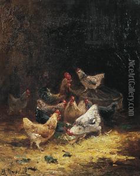 Poules Et Coq Oil Painting - Gabriel Marechal