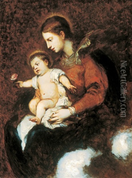 Madonna With The Child Jesus Oil Painting - Gyula von (Julius de) Benczur