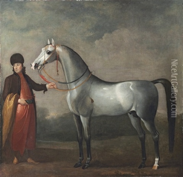 An Arab Stallion Held By A Groom Oil Painting - Thomas Spencer