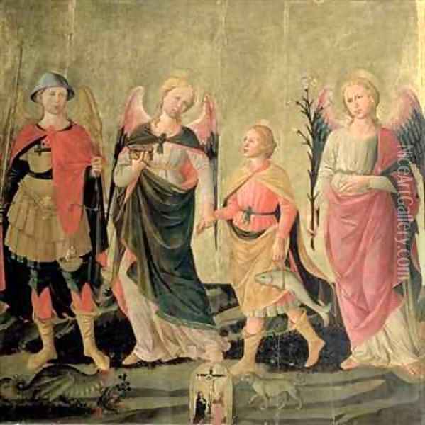 The Three Archangels and Tobias Oil Painting - Michelino Domenico di
