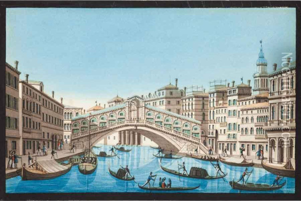 Veduta Del Canal Grande Con Il Ponte Rialto Oil Painting - Luigi Busetto