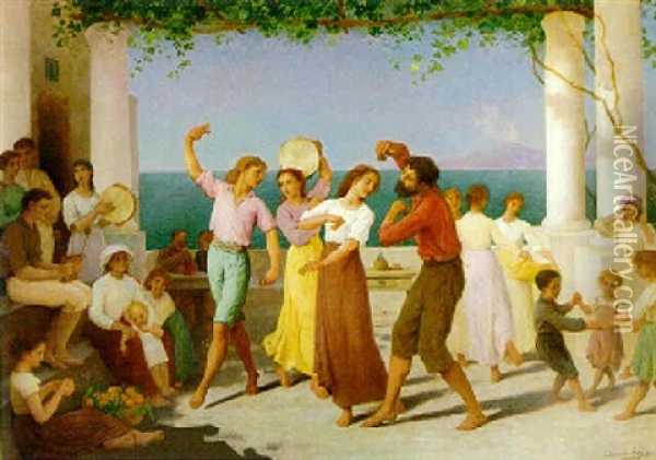 The Danse Of The Tarentelle, Naples Oil Painting - Edouard Alexandre Sain