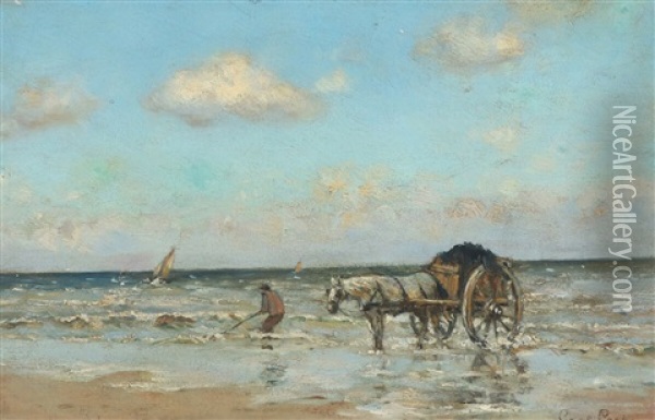 Collecting Seaweed By Hornbaek Oil Painting - Carl Ludvig Thilson Locher