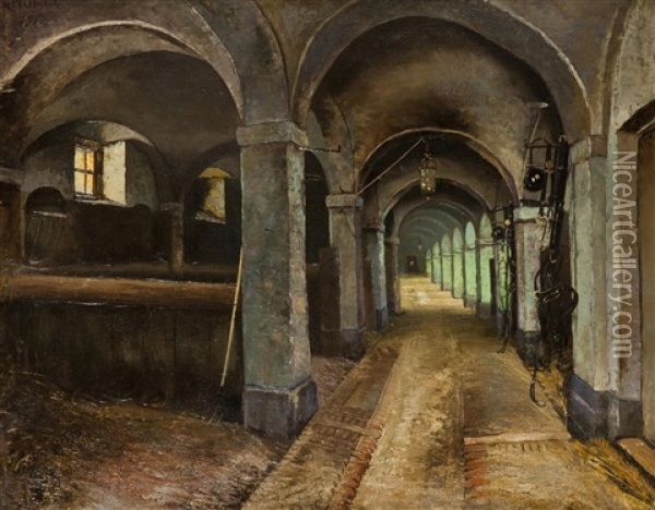 In Den Stallen Oil Painting - Jan B. Minarik