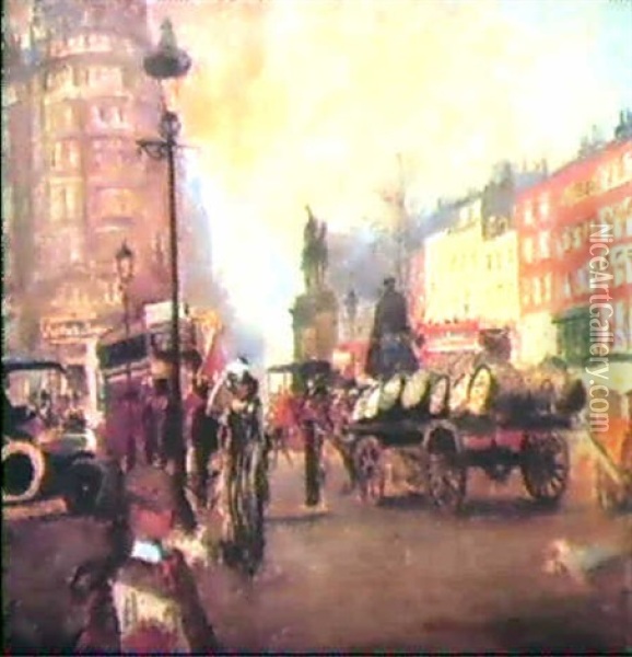 Knightsbridge Vu De Sloane Street (belle Matinee De         Decembre) Oil Painting - Jacques-Emile Blanche