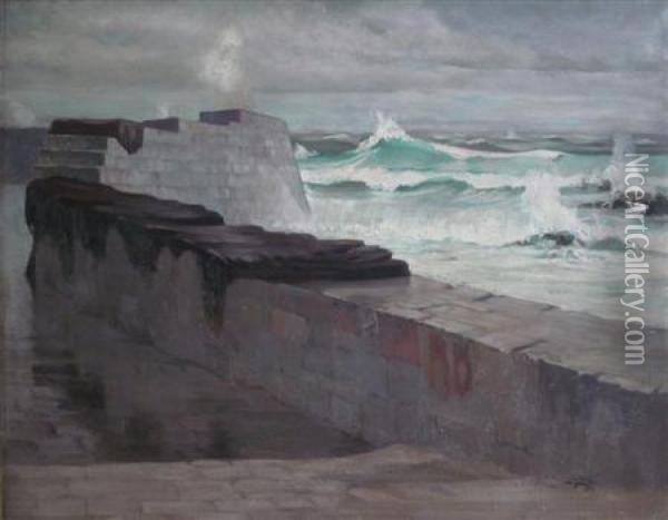Beyond The Harbour Wall Oil Painting - Ernest Stephen Lumsden