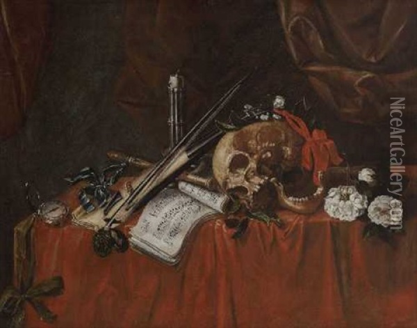 Vanitas-stillleben Mit Notenheft Oil Painting - Cornelis Norbertus Gysbrechts