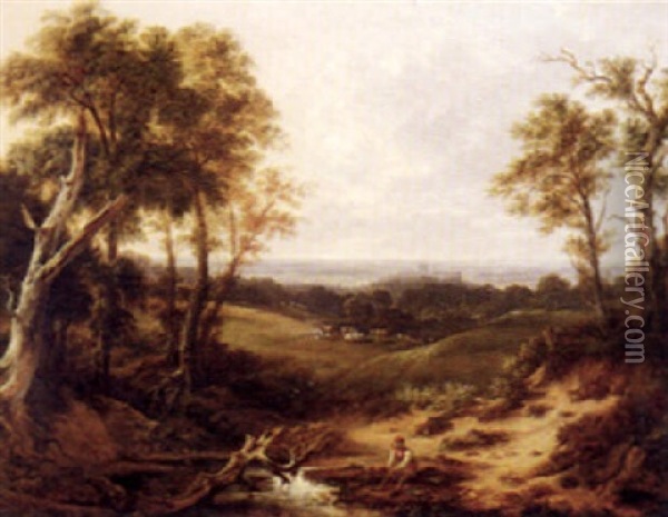 A View To Windsor Castle Oil Painting - John Dearman